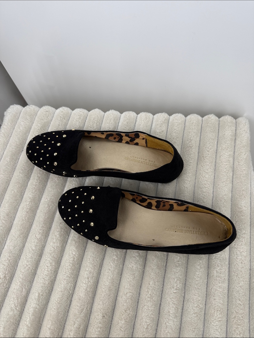 Vtg Y2K Studded Black Suede Loafers size 8.5